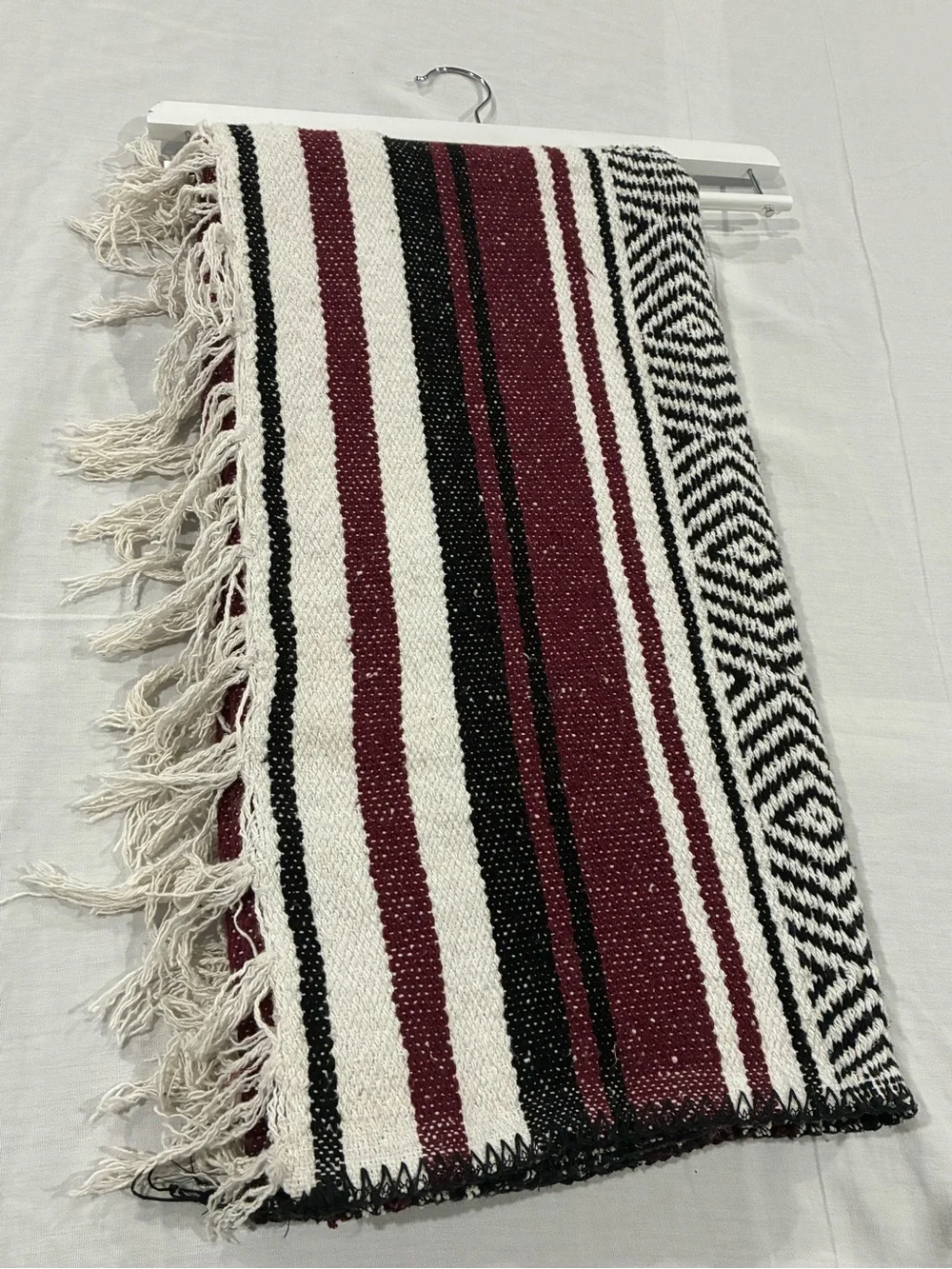 Burgundy & White Striped Mexican-Style Throw Blanket